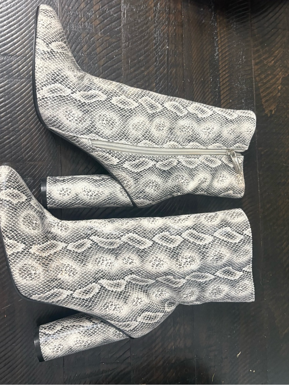 OAS White Snake-Print Ankle Boots